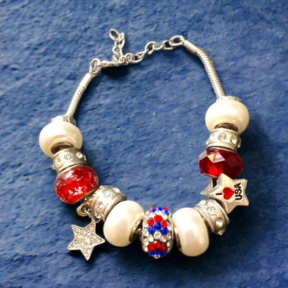 USA America Charms Silver Charm Bracelet